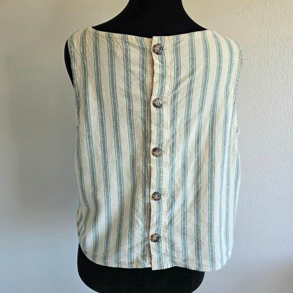 Toad&Co Taj Hemp Tank Button Back Stripe Sleeveless Boxy Size M Hemp Lyocell Top - Picture 5 of 10